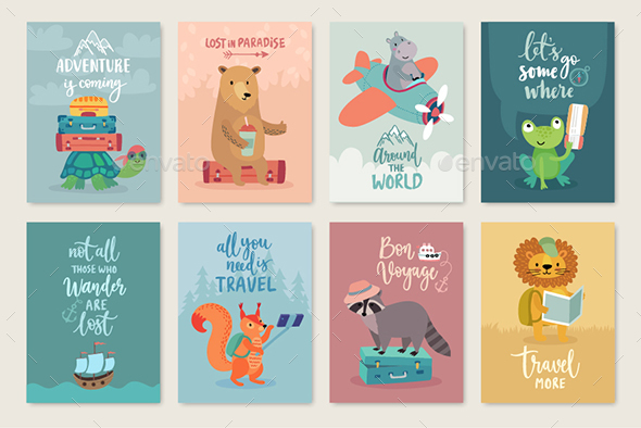 Travel Animals Card Set - Animals Characters