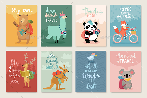 Travel Animals Card Set, - Animals Characters