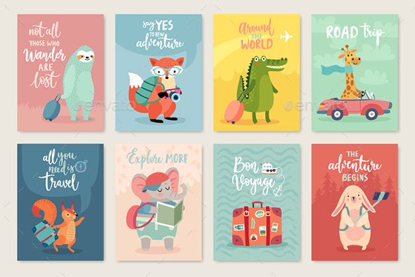Travel Animals Card Set - Animals Characters