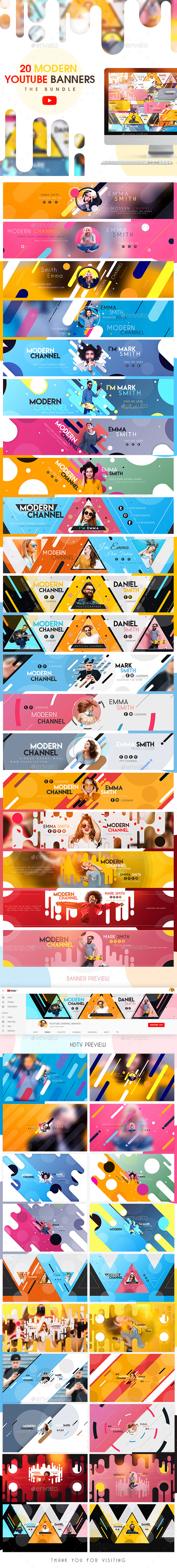 YouTube Bundle - 20 Modern Banners - YouTube Social Media