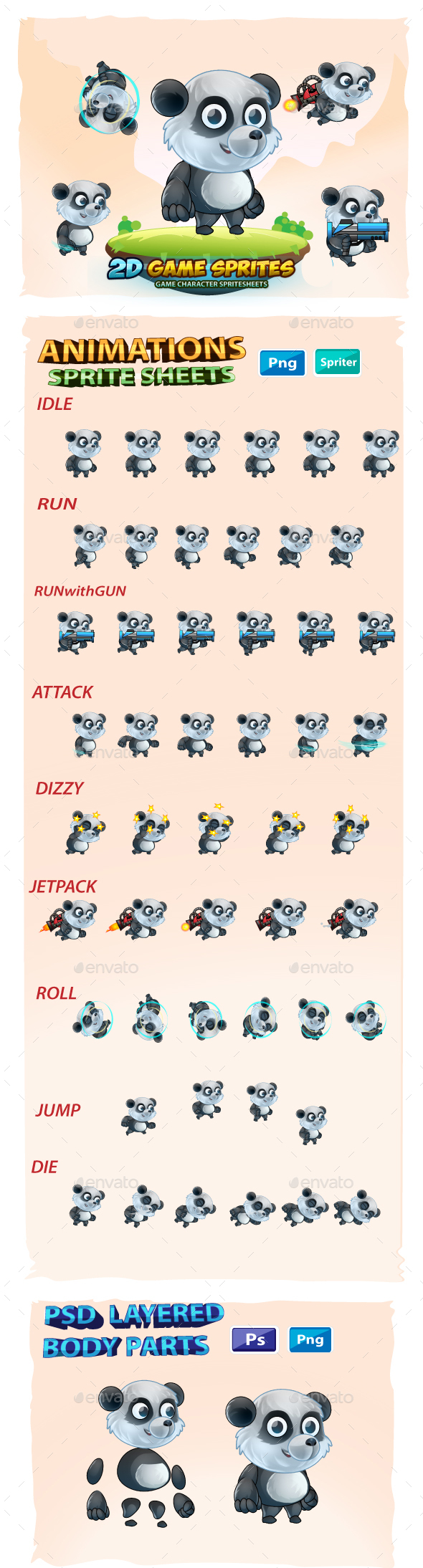 Panda 2d Game Character Sprites Sheets By Pasilan Graphicriver