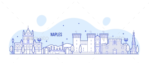 Naples Skyline, Italy City Buildings Vector - Buildings Objects
