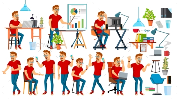 Business Man Character Vector. Working People Set - People Characters