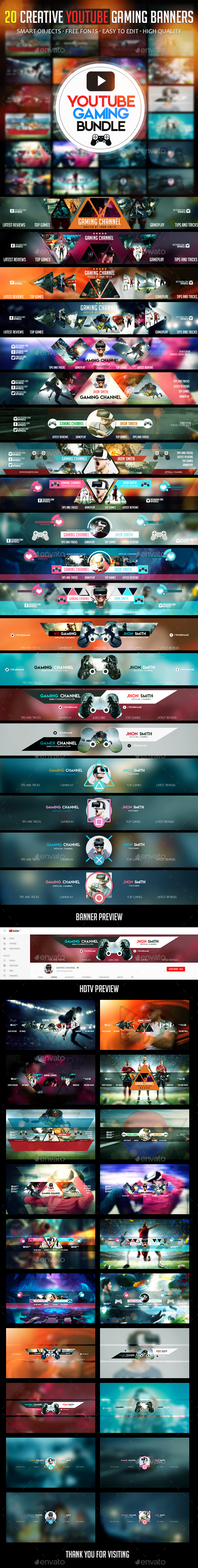 Gaming Bundle - 20 YouTube Gaming Banners - YouTube Social Media