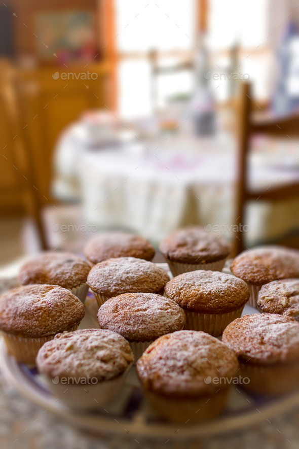 Batch of homemade freshly baked muffins - Stock Photo - Images