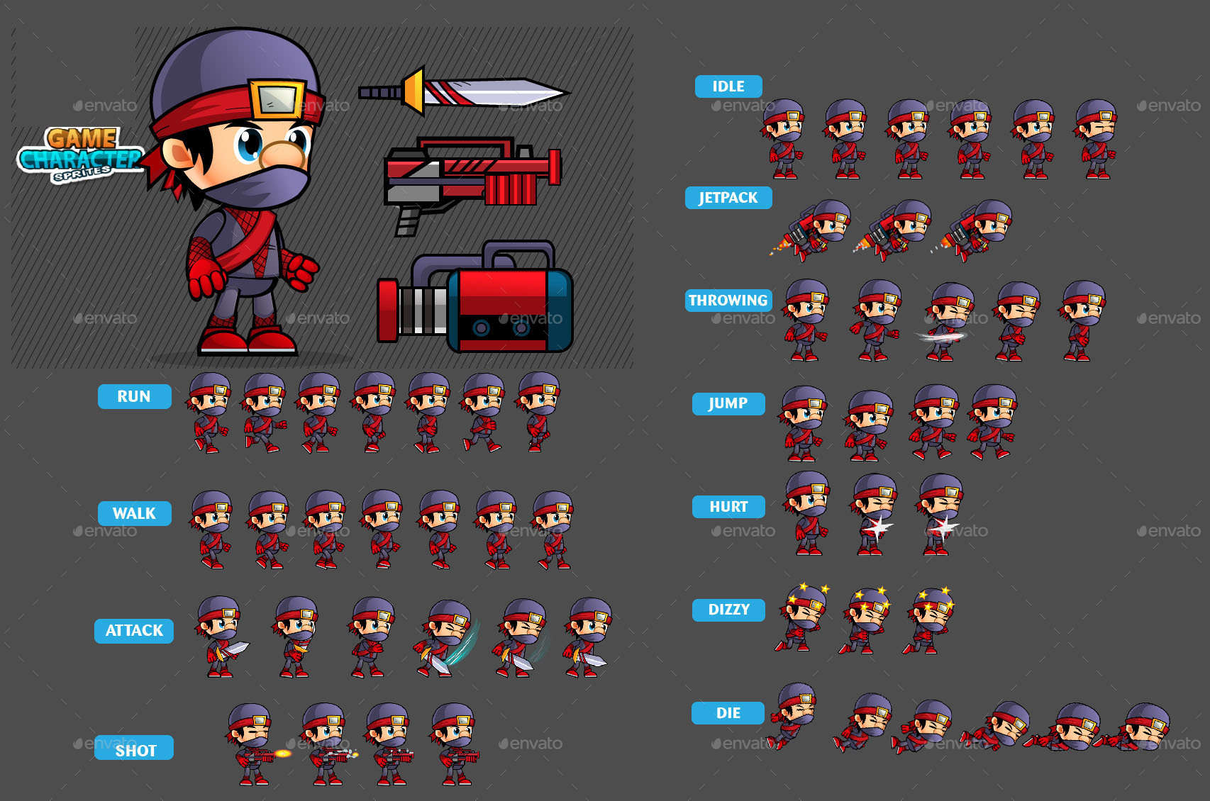 Ninja 2D Game Character Sprites 271, Game Assets | GraphicRiver