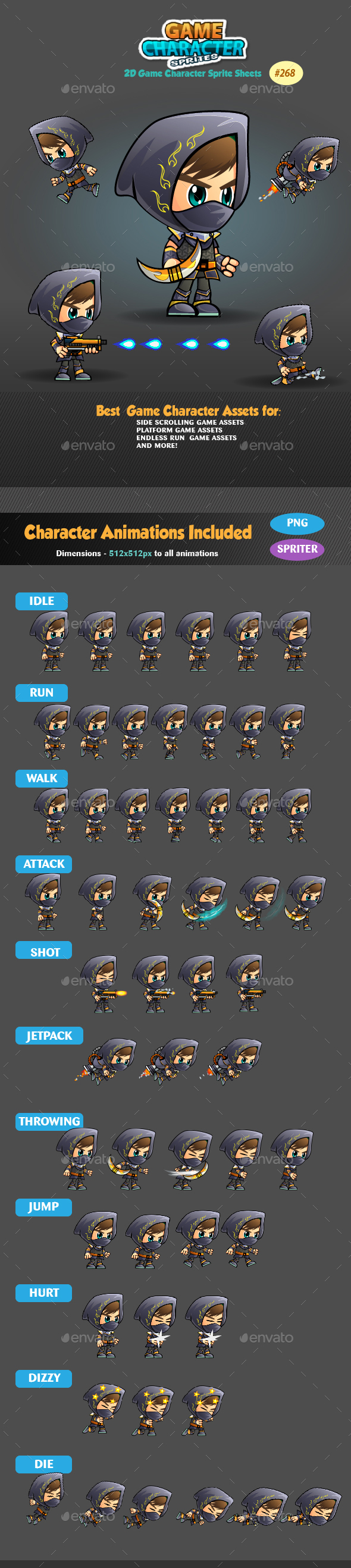 Assassin 2D Game Character Sprites 268 by pasilan | GraphicRiver