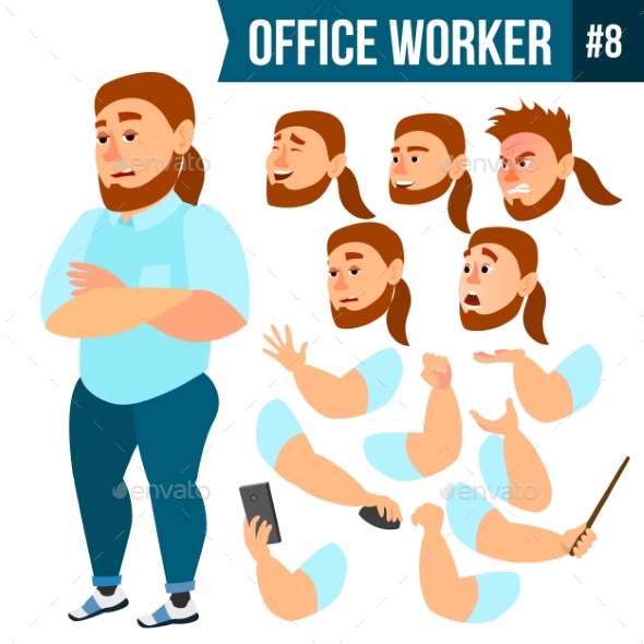 Office Worker Vector. Face Emotions, Various - Business Conceptual