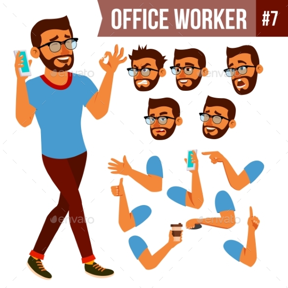 Office Worker Vector. Face Emotions, Various - Business Conceptual