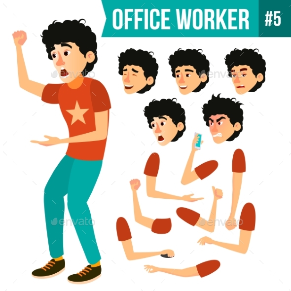 Office Worker Vector. Face Emotions, Various - Business Conceptual