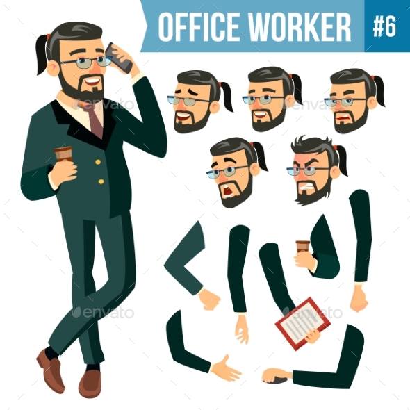 Office Worker Vector. Face Emotions, Various - Business Conceptual