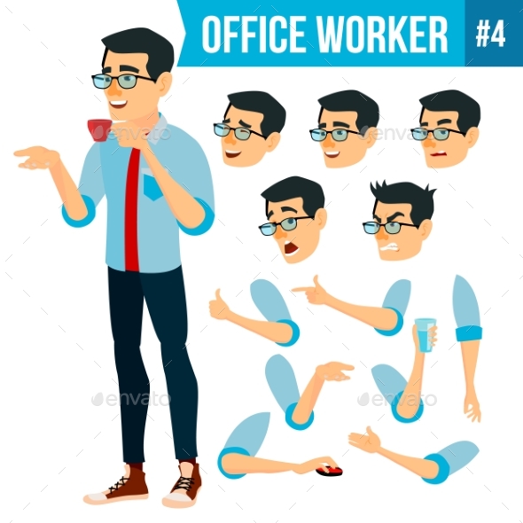 Office Worker Vector. Face Emotions, Various - Business Conceptual