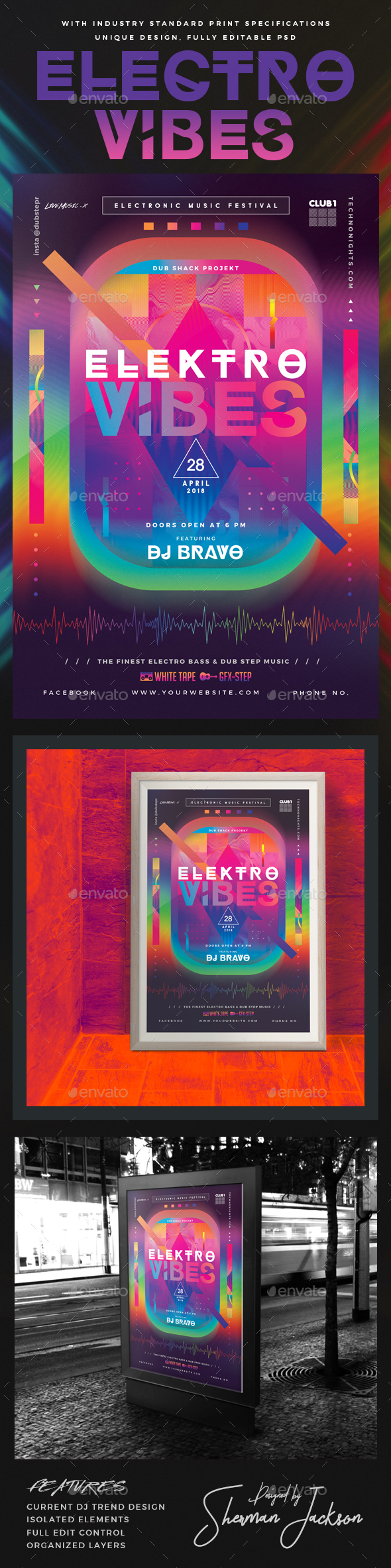 Electro Vibes DJ & Dance Party Poster - Clubs & Parties Events