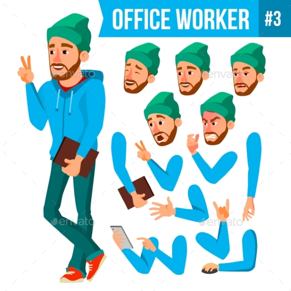 Office Worker Vector. Face Emotions, Various - Business Conceptual