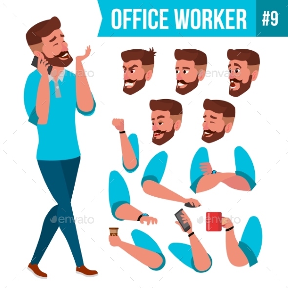 Office Worker Vector. Face Emotions, Various - Business Conceptual