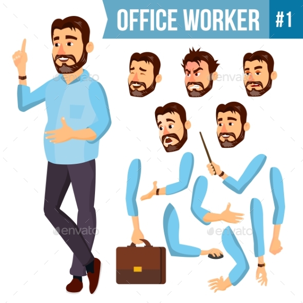 Office Worker Vector. Face Emotions, Various - Business Conceptual