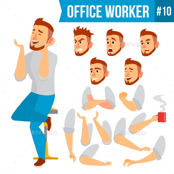 Office Worker Vector. Face Emotions, Various - Business Conceptual
