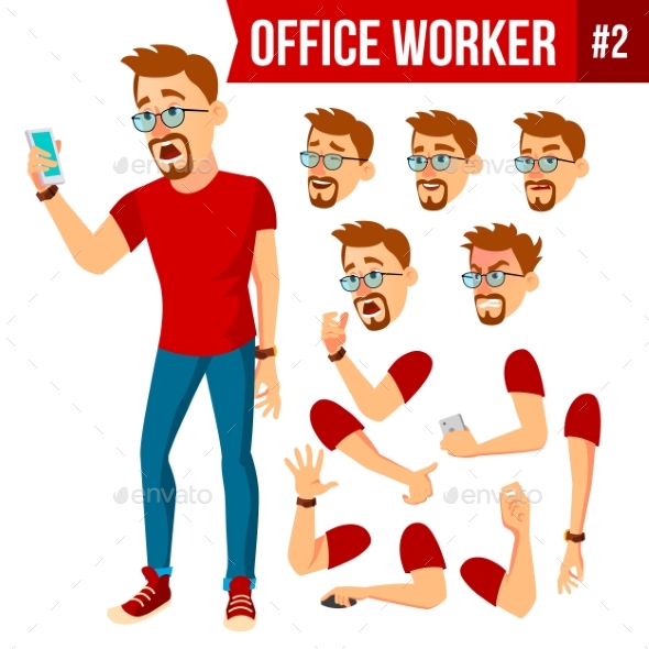 Office Worker Vector. Face Emotions, Various - Business Conceptual