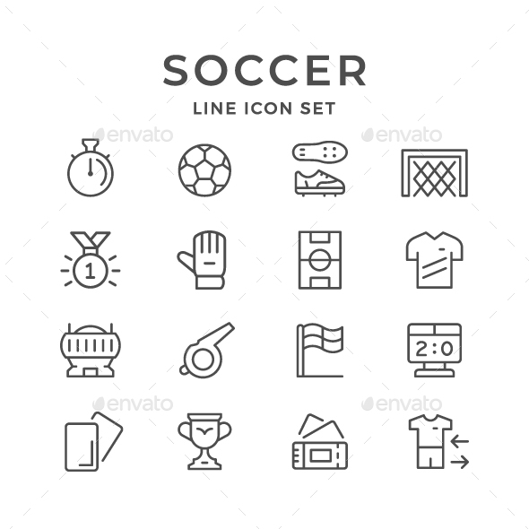 Set Line Icons of Soccer - Man-made objects Objects