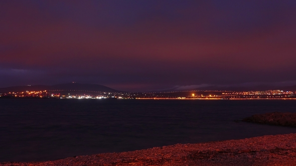 Mediterranean Sea Coast Night Landscape.