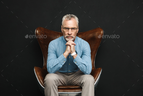 Portrait of businesslike gentleman 50s with grey hair and beard - Stock Photo - Images
