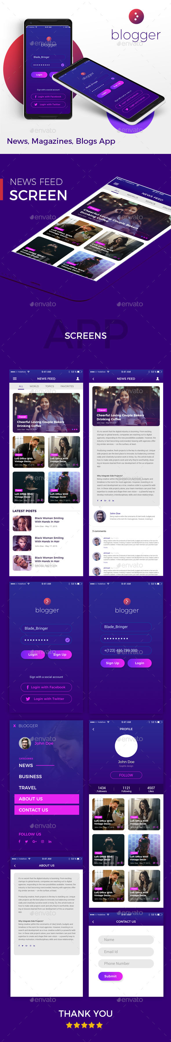 Blogger - News, Magazines, Blogs App - User Interfaces Web Elements