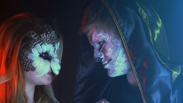 Owl Girl and Wolf Boy in the Black Hood Look in Love at Friend in the Smoky Studio alt