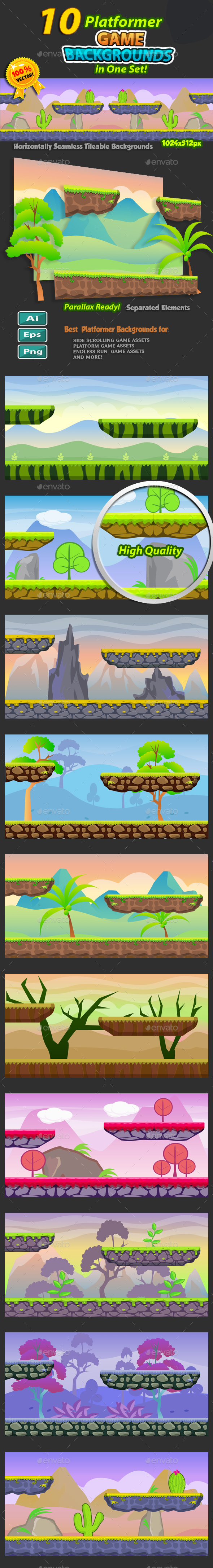 10 Platformer Game Backgrounds Set by pasilan | GraphicRiver