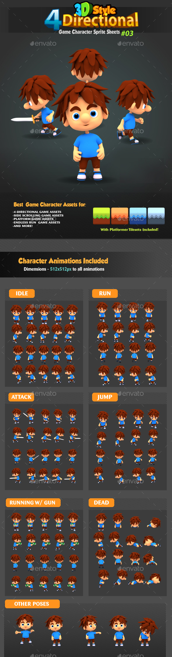 4 Directional 3D Style Game Character Sprites 03 - Sprites Game Assets