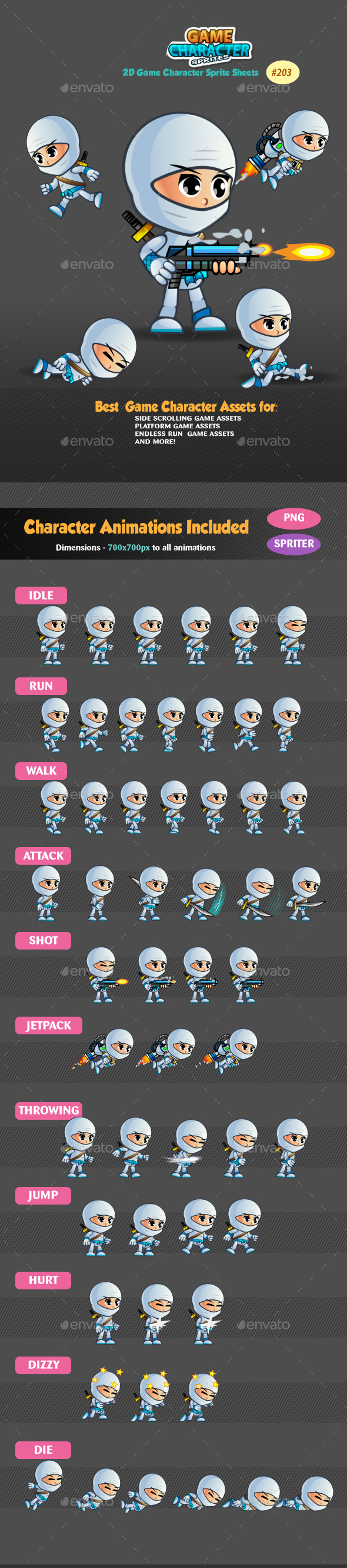 White Girl Ninja 2D Game Character Sprites - Sprites Game Assets