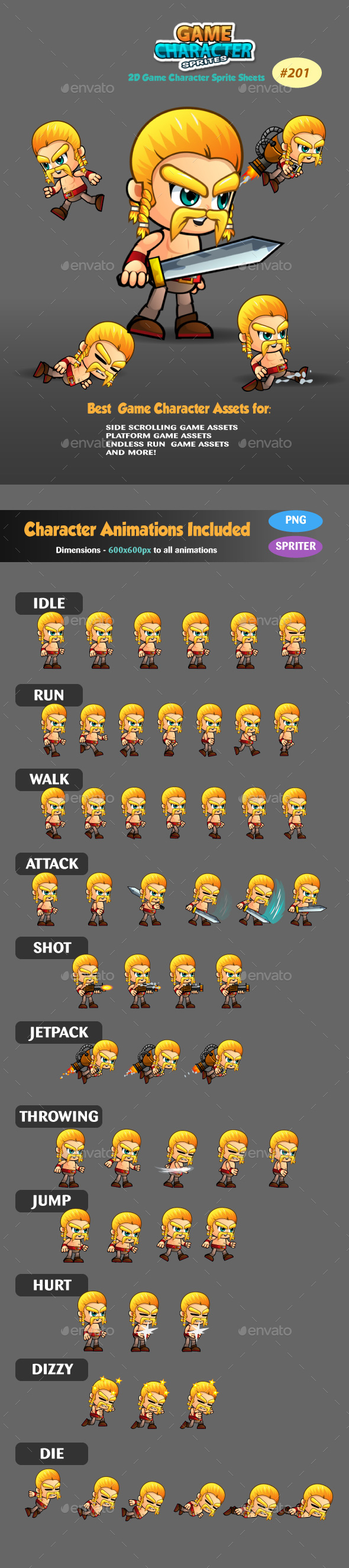 Barbarian 2D Game Character Sprites 201 - Sprites Game Assets