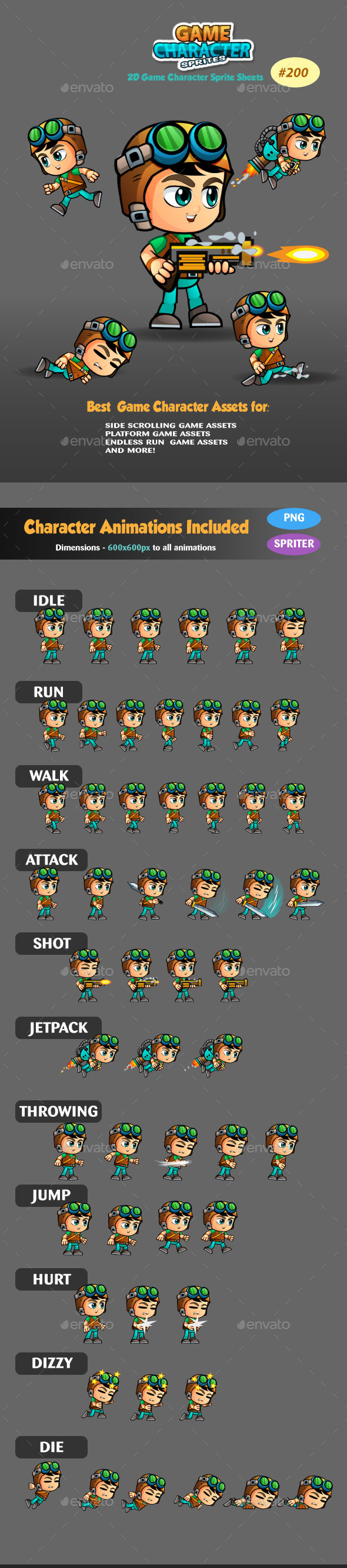 Aventurer Boy 2D Game Character Sprites 200 - Sprites Game Assets