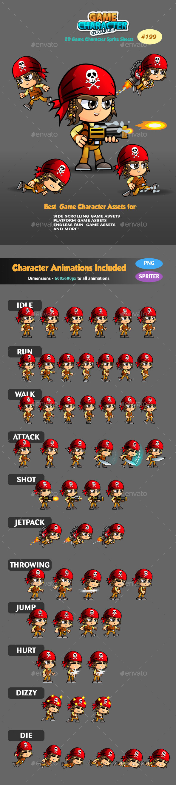 Pirate Boy 2D Game Character Sprites 199 - Sprites Game Assets