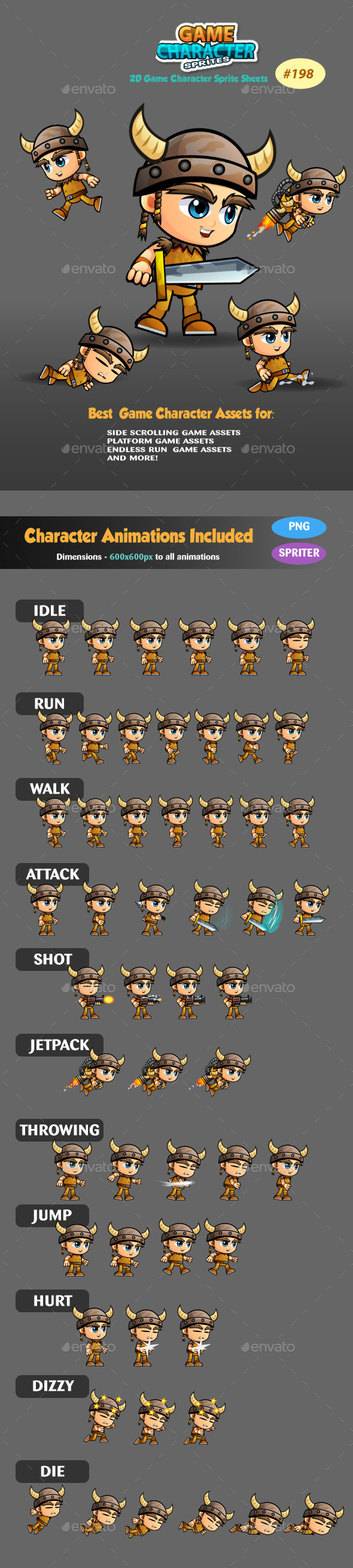 Viking Boy 2D Game Character Sprites 198 - Sprites Game Assets