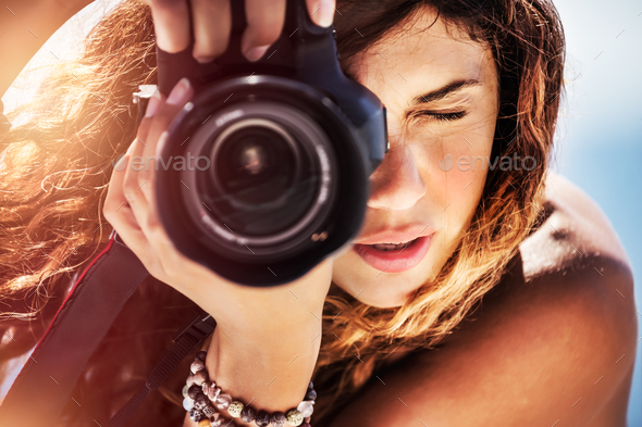 Beautiful photographer girl - Stock Photo - Images