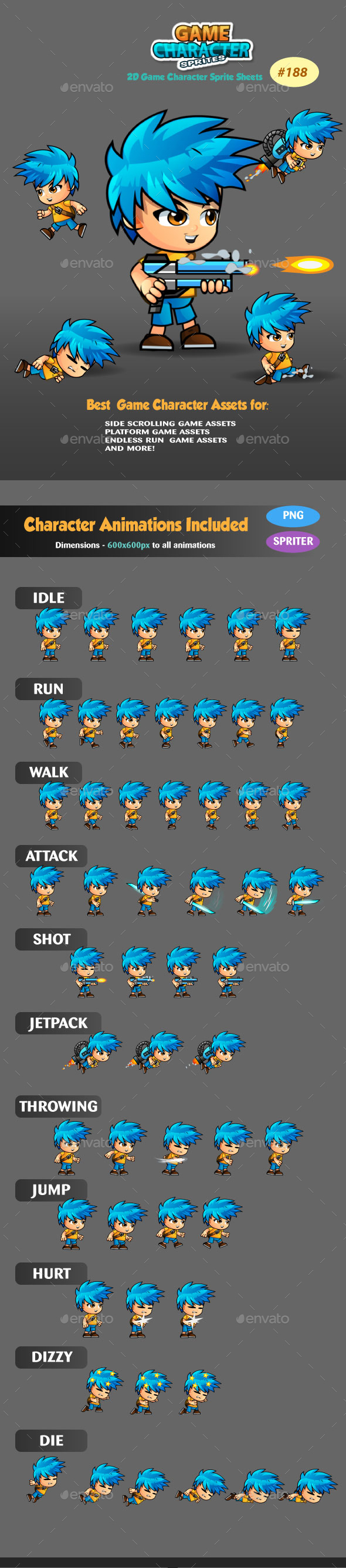 2D Game Character Sprite Sheets 188 - Sprites Game Assets