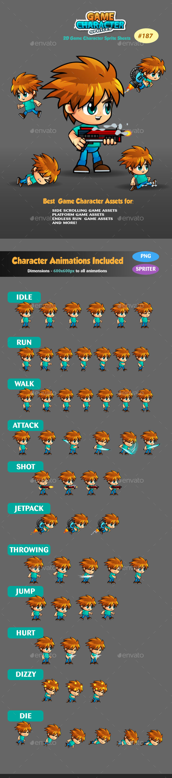 2D Game Character Sprite Sheets 187 - Sprites Game Assets