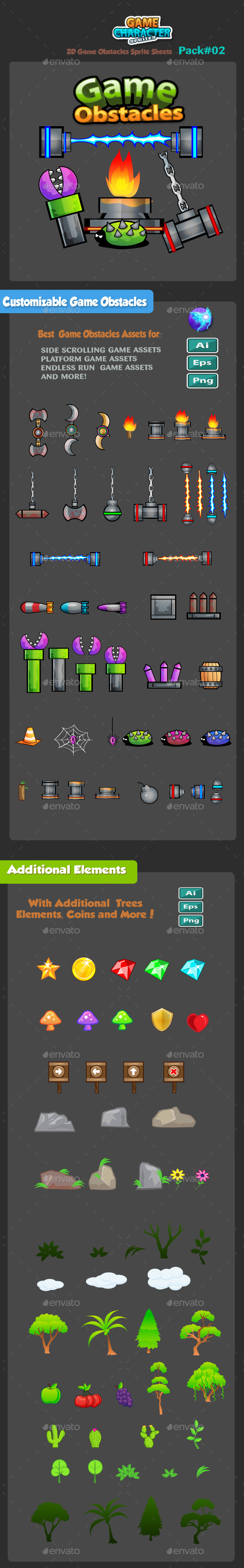 2D Game Obstacles Trees and Elements Pack02 - Miscellaneous Game Assets