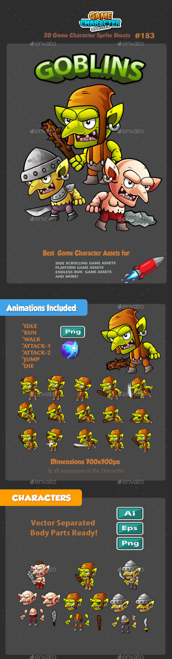 Goblins 2D Game Character Sprites 183 - Sprites Game Assets