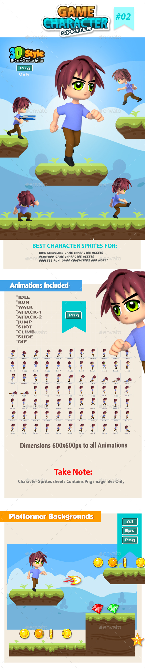 3D Style Game Character Sprite sheets 02 - Sprites Game Assets
