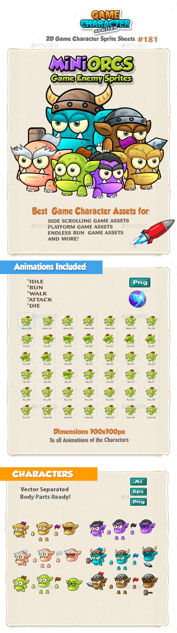 Mini Orcs Game Character Sprites 181 - Sprites Game Assets