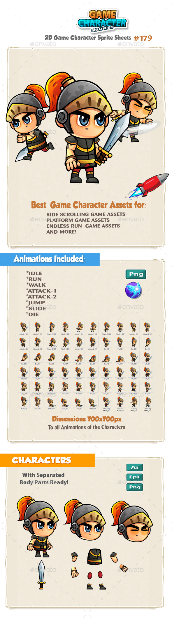 The Knight 2D Game Character Sprites 179 - Sprites Game Assets