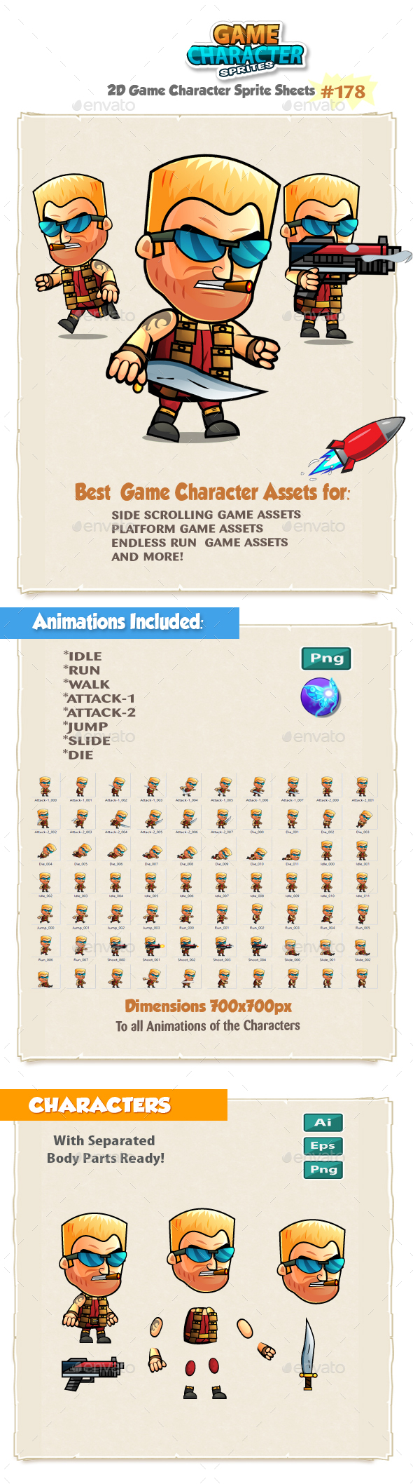 The Soldier 2D Game Character Sprites 178 - Sprites Game Assets