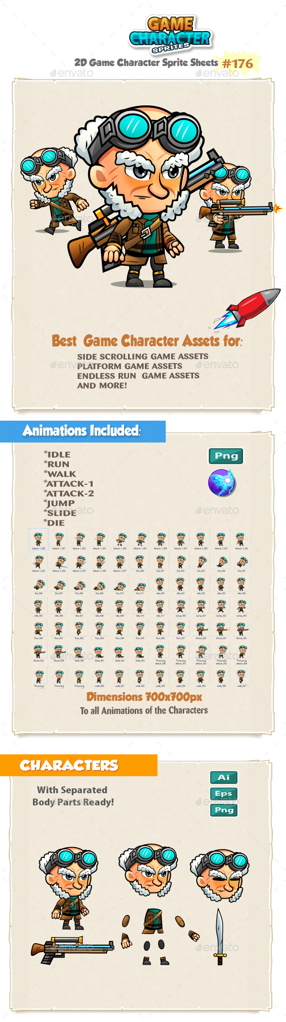 Sniper 2D Game Character Sprites 176 - Sprites Game Assets