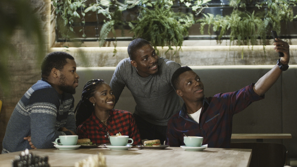 Group of Black People Making Selfie alt