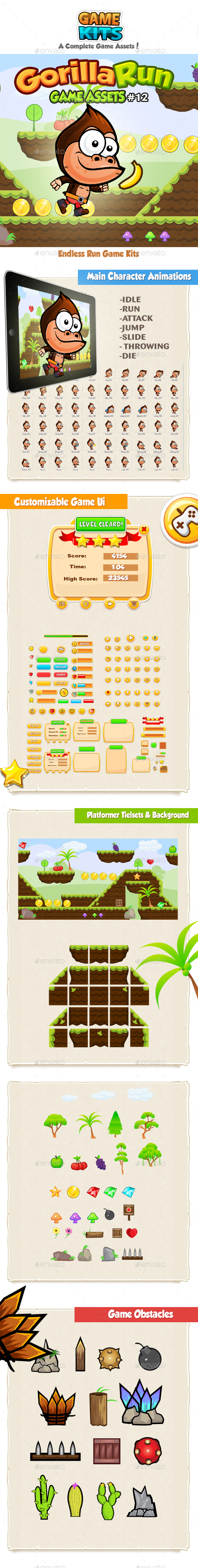 Gorilla Run Platformer Game Assets 12 - Game Kits Game Assets
