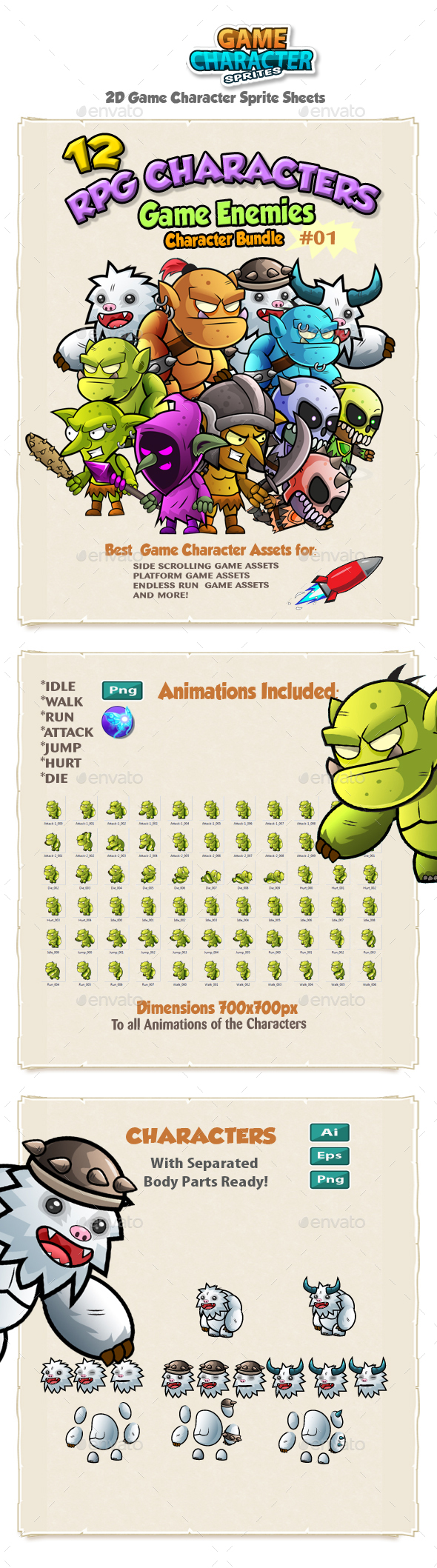 RPG Game Enemies Character Bundle 01 - Sprites Game Assets