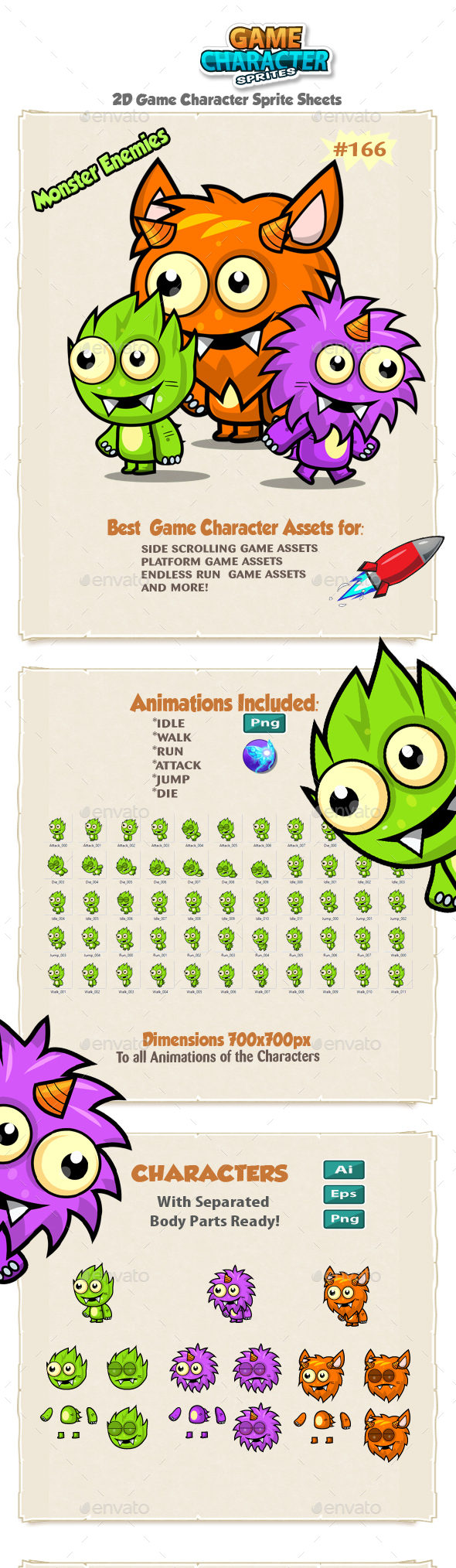 Monster Enemies 2D Game Character Sprites 166 - Sprites Game Assets