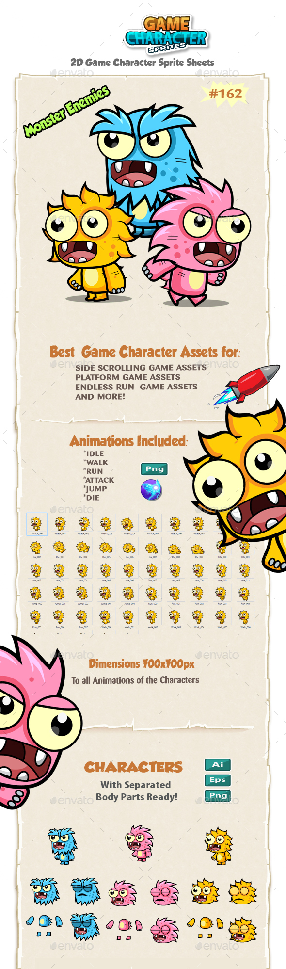 Monster Enemies 2D Game Character Sprites 162 - Sprites Game Assets