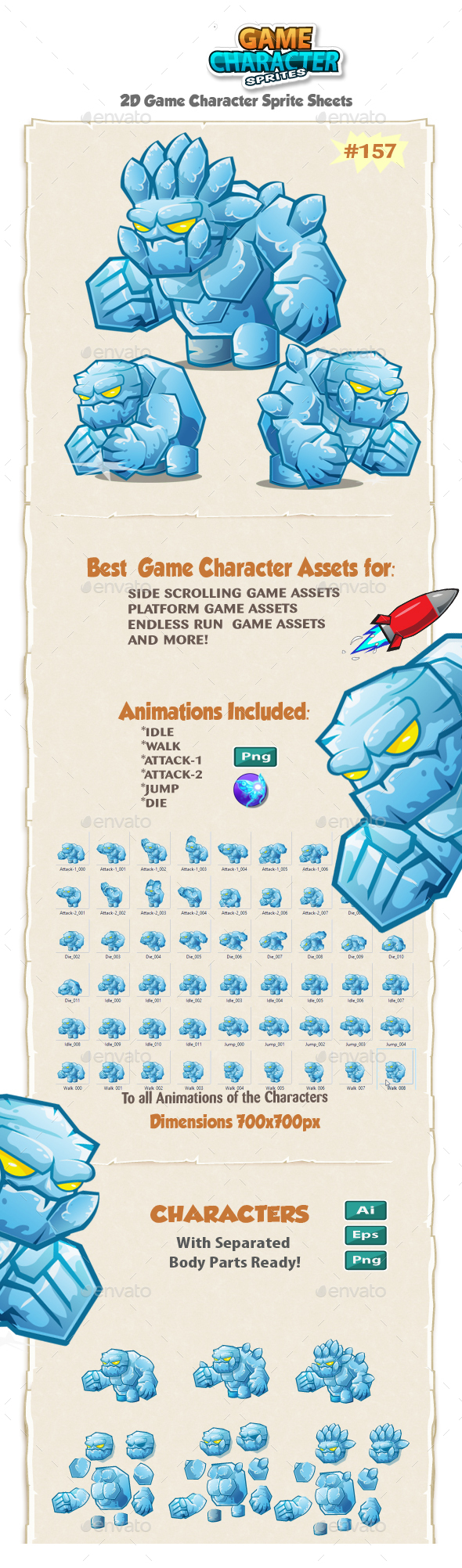 Monster Ice Giant 2D Game Character Sprites 157 - Sprites Game Assets